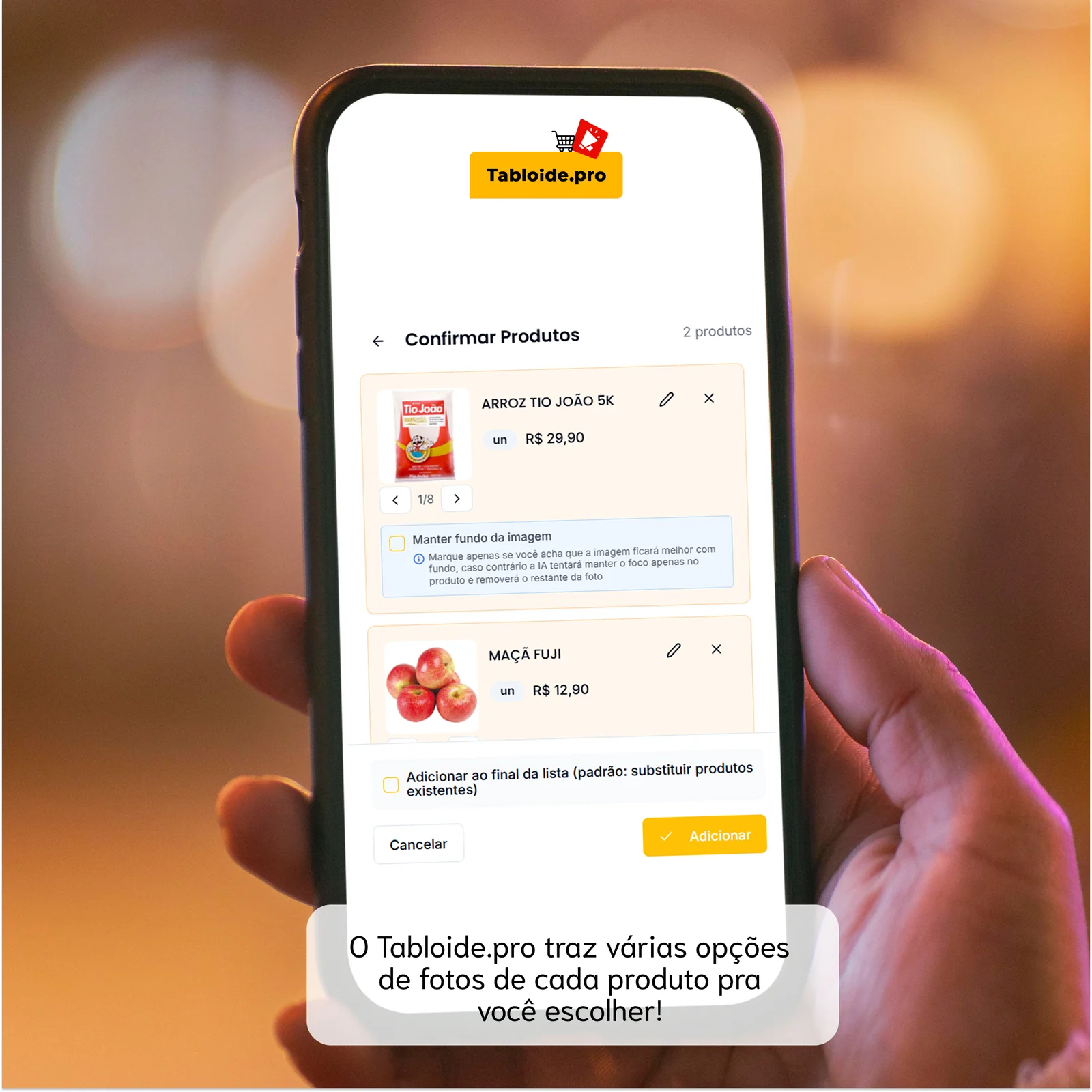 Confirme os produtos